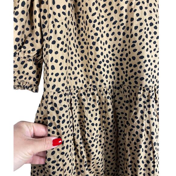J. Crew Leopard Spot Ruffleneck Tiered Popover Mini Dress‎ Pockets Size Small - Picture 4 of 9